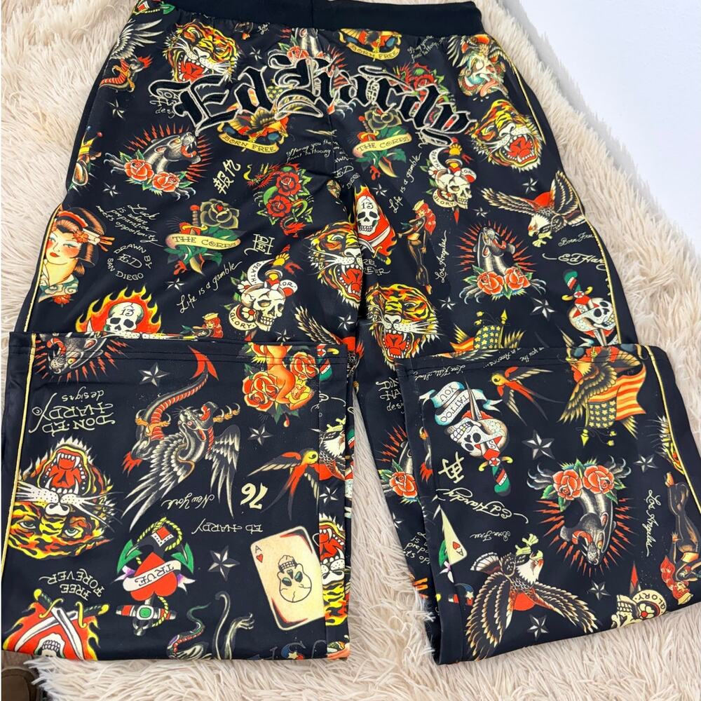 Ed Hardy Tattoo Print Jogger Pants Unisex Large NWT Black Streetwear Lounge - Picture 4 of 12